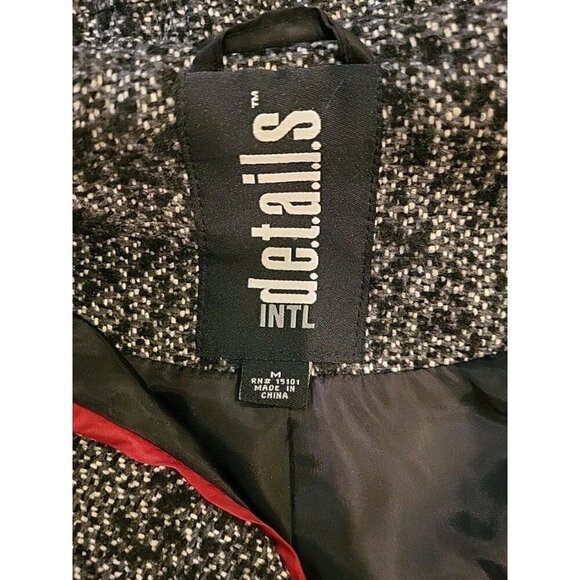 d.e.t.a.i.l.s. INTL Womens Pea Coat Medium Lined Hooded Button Up Black White - Picture 7 of 9